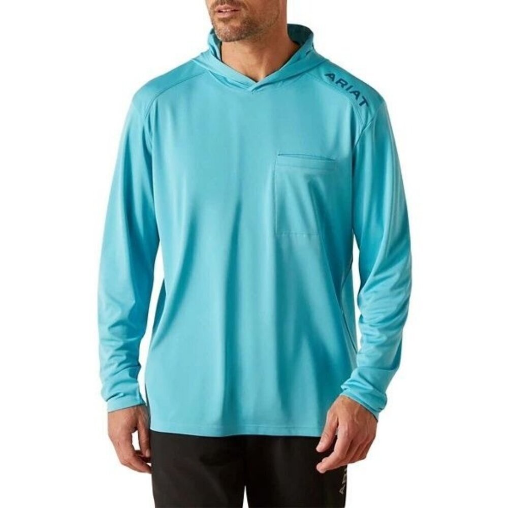 Ariat Rebar Men's XXL Sunblocker Hooded Pullover T-Shirt Maui Blue 10048977